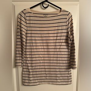 Cream & Black Striped Top with 3/4 Sleeves Size S